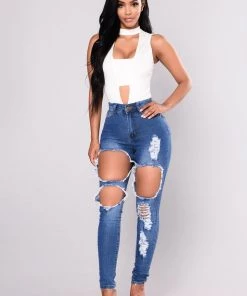 Mysite Catty Distressed Skinny Jeans - Medium Wash