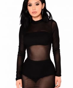 Mysite Noelle Mesh Dress - Black