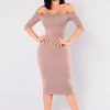 Mysite Saira Off Shoulder Dress - Mocha