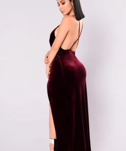 FashionNob Wedding Guest Angelique Velvet Maxi Dress - Dark Burgundy