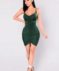 Mysite Shanghai Ruched Dress - Hunter Green New Today