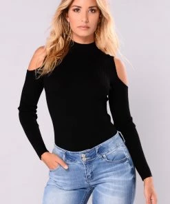 FashionNob Carolina Cold Shoulder Sweater - Black