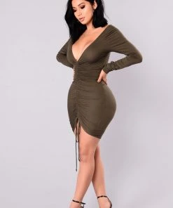 Mysite New Today Hong Kong Ruched Dress - Olive