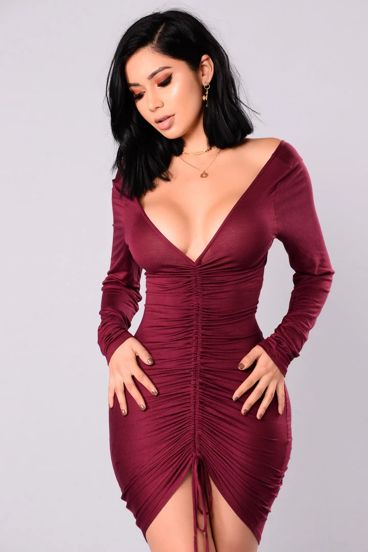 Mysite Hong Kong Ruched Dress - Wine 3 Mysite Hong Kong Ruched Dress - Wine