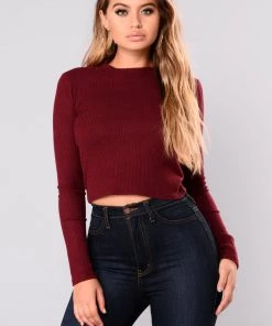 Fashion Nova Teddies & Babydolls Wanda Sweater Top - Merlot