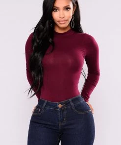 Fashion Nova Melanie Mock Neck Bodysuit - Wine Best Sellers