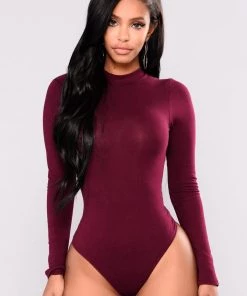 Fashion Nova Melanie Mock Neck Bodysuit - Wine Best Sellers