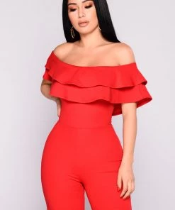 Fashion Nova Ready To Ruffle Jumpsuit - Red Formal Dresses