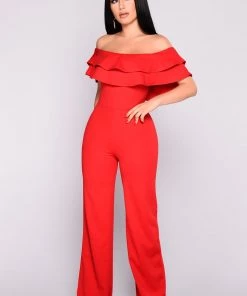 Fashion Nova Ready To Ruffle Jumpsuit - Red Formal Dresses