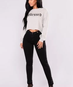 FashionNob Beyond Blessed Cropped Top - Heather Grey