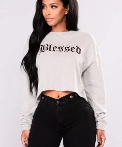 FashionNob Beyond Blessed Cropped Top - Heather Grey