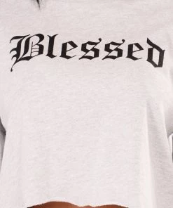 FashionNob Beyond Blessed Cropped Top - Heather Grey