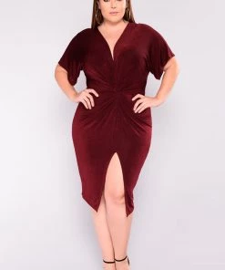 Fashion Nob Wedding Guest Full Grown Knot Dress - Burgundy