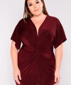 Fashion Nob Wedding Guest Full Grown Knot Dress - Burgundy