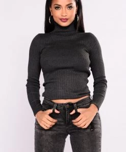 Fashion Nova Tara Turtle Neck Sweater - Charcoal Teddies & Babydolls