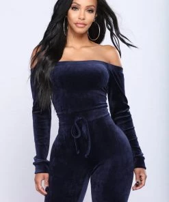 Fashion Nova Need A Hug Velour Jumpsuit - Navy