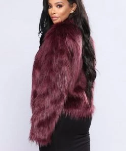 Fashion Nob Winter Blowout Fernanda Fur Coat - Burgundy