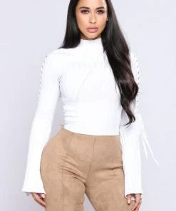 Fashion Nova Next To Me Mock Neck Sweater - Off White Teddies & Babydolls