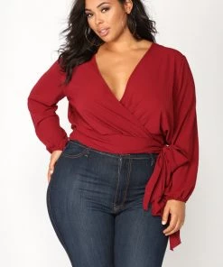 Fashion Nova Office Babe Little White Lies Top - Burgundy
