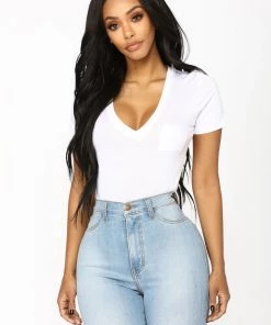 Fashion Nova New Today Tell Me Baby V Neck Bodysuit - White