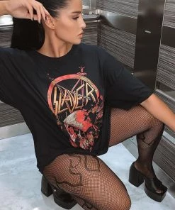 Fashion Nob Fire Me Up Fish Net Flame Tights - Black