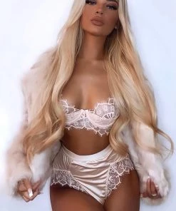 Fashion Nova Flirty Sleepover Satin Lace 2 Piece Set - Blush