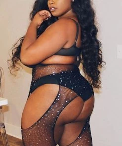 Mysite Glow Up Rhinestone Tights - Black