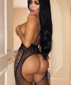 Mysite Glow Up Rhinestone Tights - Black