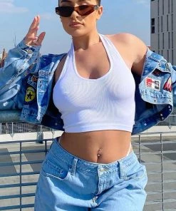 Mysite Haley Halter Crop Top - White New Today