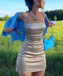 Fashion Nob DRESSES Haute Night Satin Mini Dress - Tan