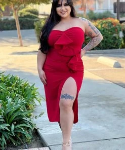 Fashion Nova DRESSES Her First Kiss Midi Dress - Red