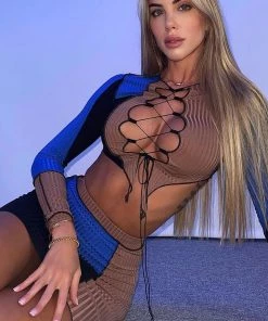 Fashion Nova Hit The Block Skirt Set - Blue/combo SETS