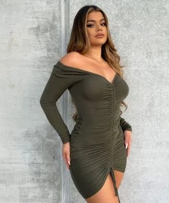 Mysite New Today Hong Kong Ruched Dress - Olive