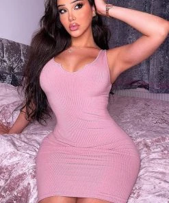 Mysite New Today Jane Heavy Rib Mini Dress - Mauve