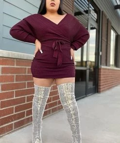 Fashion Nova Just Between Us Sweater Dress - Wine