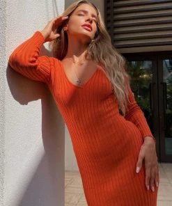 Fashion Nova Kallan Knit Dress - Orange Influencer Looks
