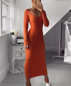 Fashion Nova Kallan Knit Dress - Orange Influencer Looks