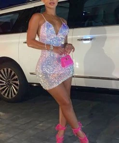 Mysite Keep Your Shine Sequin Mini Dress - Blush New Today