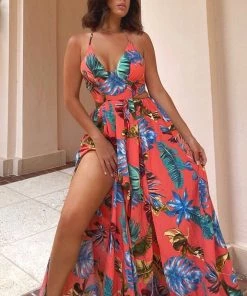 Mysite New Today Kenzie Halter Maxi Dress - Orange/combo