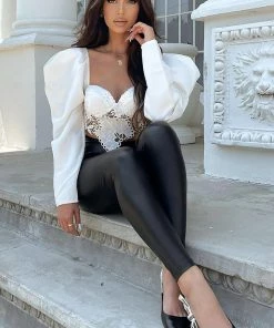 Fashion Nova Kynlee Puff Sleeve Top - White Teddies & Babydolls