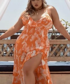 Mysite New Today Laguna Sunset Printed Maxi Dress - Orange