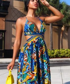 Mysite Lanai Sleeveless Maxi Dress - Blue/combo New Today
