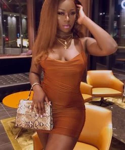 Fashion Nova Let's Run Away Mini Dress - Cognac Club
