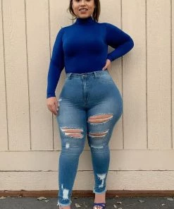 Fashion Nova Influencer Looks Little Miss High Rise Distressed Jeans - Light Blue Wash