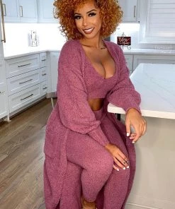 Fashion Nova Living In It 3 Piece Legging Set - Plum