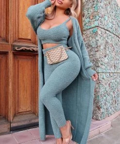 Fashion Nova Living In It 3 Piece Legging Set - Teal SETS