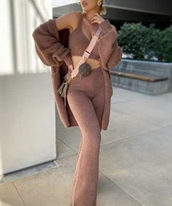 Fashion Nova Living In It Cozy 3 Piece Pant Set - Mocha Influencer Looks