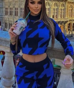 Fashion Nova Best Sellers Living Large Sweater Pant Set - Blue/combo