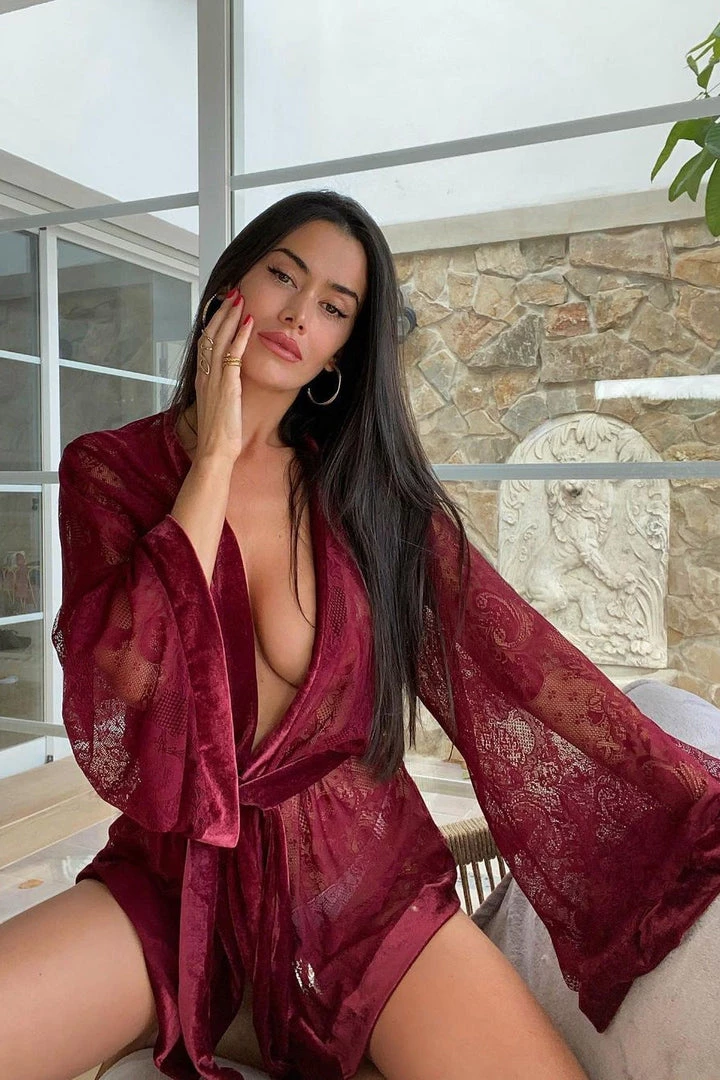 Fashion Nob Sleepwear & Robes Lovers Touch Lace And Velvet Robe - Wine 1 Fashion Nob Sleepwear & Robes Lovers Touch Lace And Velvet Robe - Wine