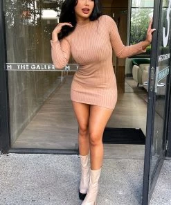 Fashion Nob Make A Move Mock Neck Mini Dress - Nude